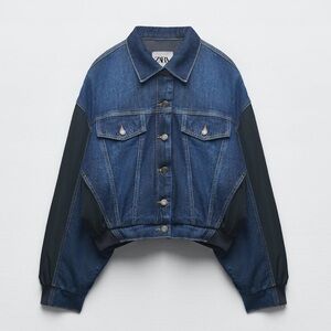 Zara Contrasting Denim Bomber Jacket